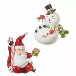 Raz New! Retro Snowman And Santa Ornaments