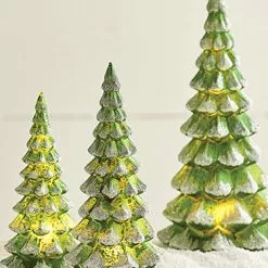 Raz Snowy Green Mercury Glass Trees With Lights