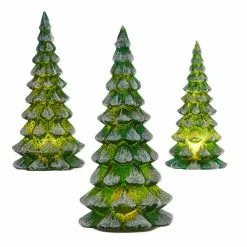 Raz Snowy Green Mercury Glass Trees With Lights