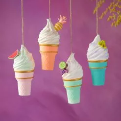 Glitterville New! Soft Serve Ice Cream Cone Ornaments, Fruity Flavors