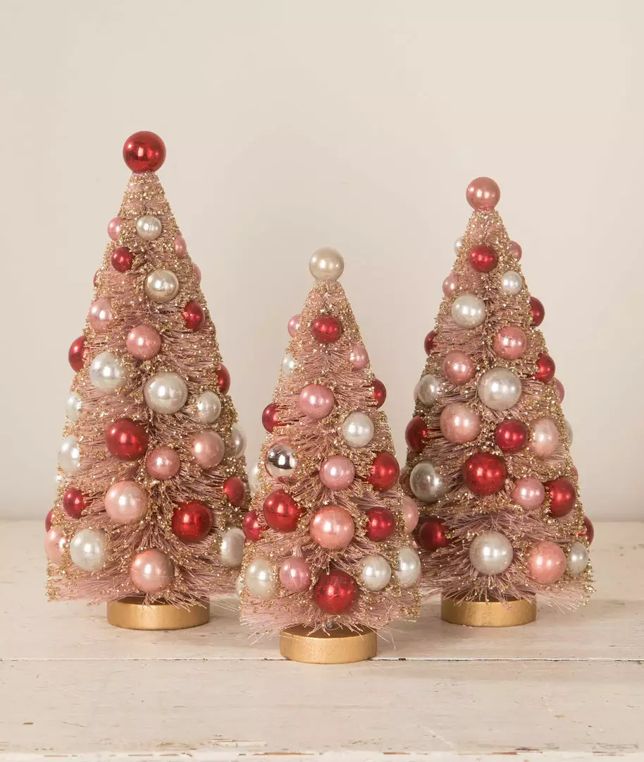 Bethany Lowe New! Valentine Golden Blush Bottle Brush Trees 3 Bethany Lowe New! Valentine Golden Blush Bottle Brush Trees