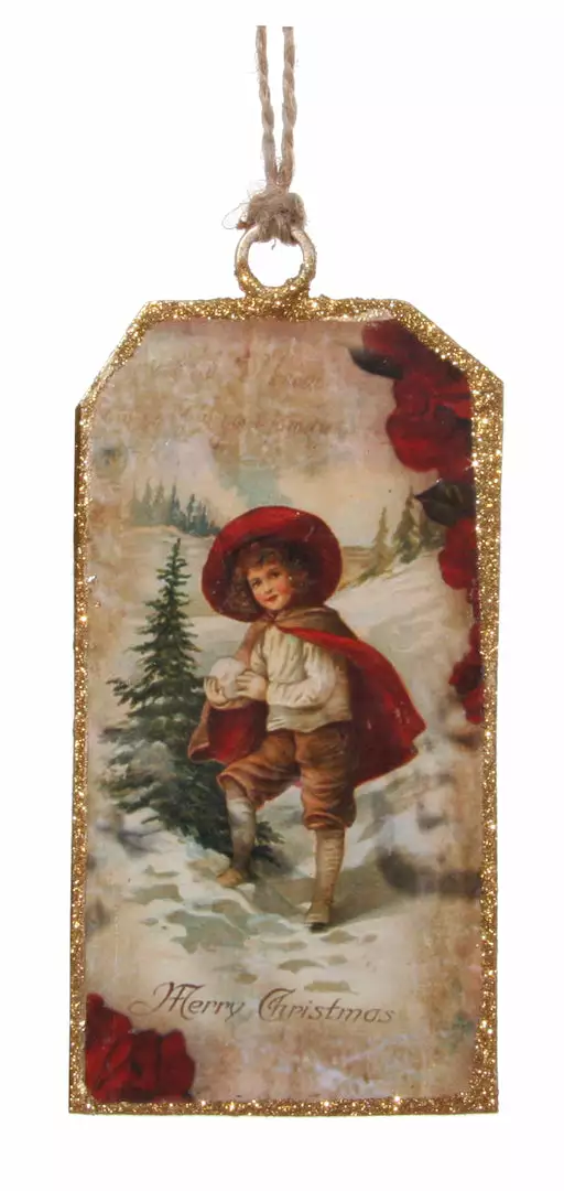 ShiShi Victorian Christmas Postcard Ornament, Child Paying In The Snow 3 ShiShi Victorian Christmas Postcard Ornament, Child Paying In The Snow
