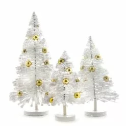 Cody Foster White Flocked Bottle Brush Trees With Gold Decorations New!