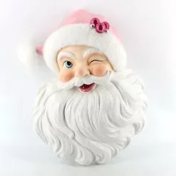 DD Sweet Winking Santa Head Wall Piece, Pink New!