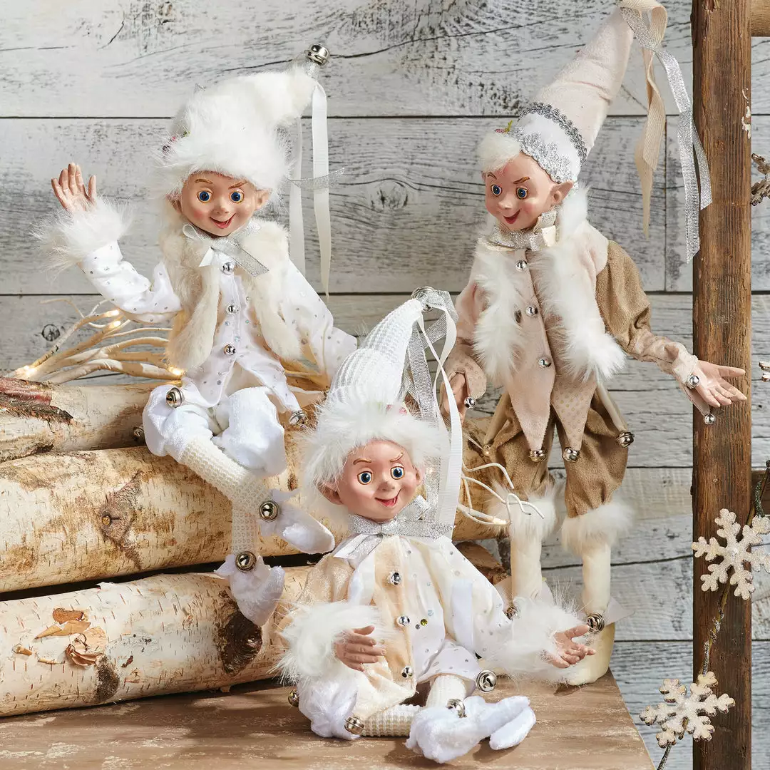 Raz Winter White Posable Elves, 16" 3 Raz Winter White Posable Elves, 16"