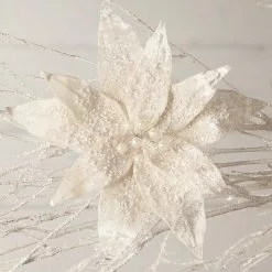 Bethany Lowe New! Winter White Poinsettia Clip, Large