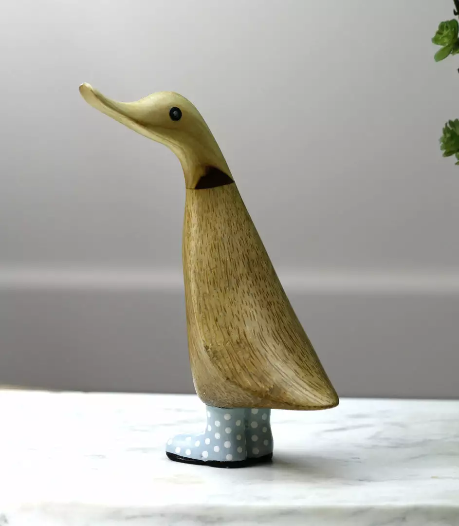 Dcuk Wooden Duck With Blue Welly Boots, Medium New! 4 Dcuk Wooden Duck With Blue Welly Boots, Medium New!