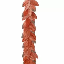 TheHolidayBarn.com Flocked Leaf Garland, Coral